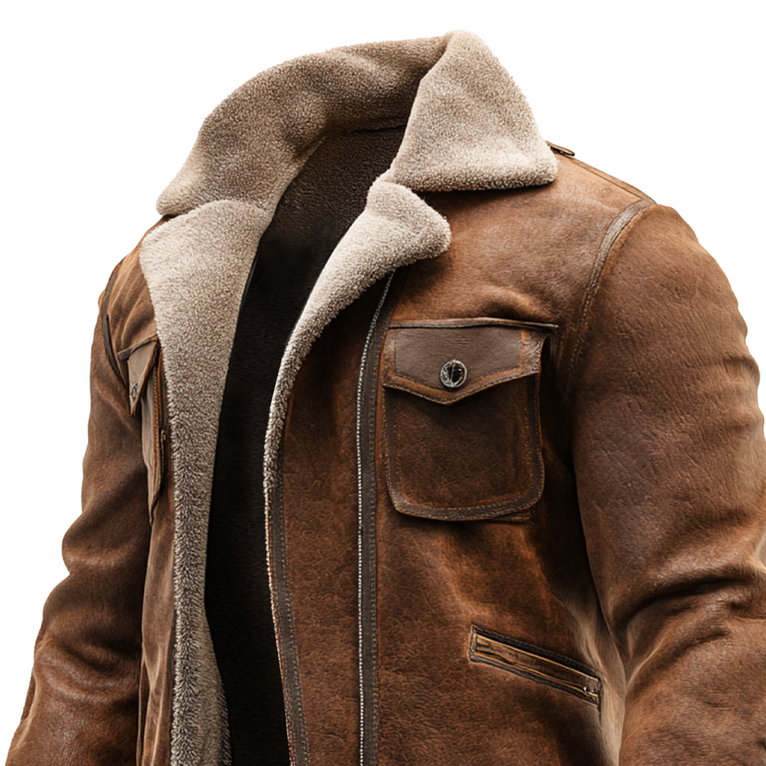 Giacca di Pelle Marrone Vintage con Fodera in Pelliccia Sintetica