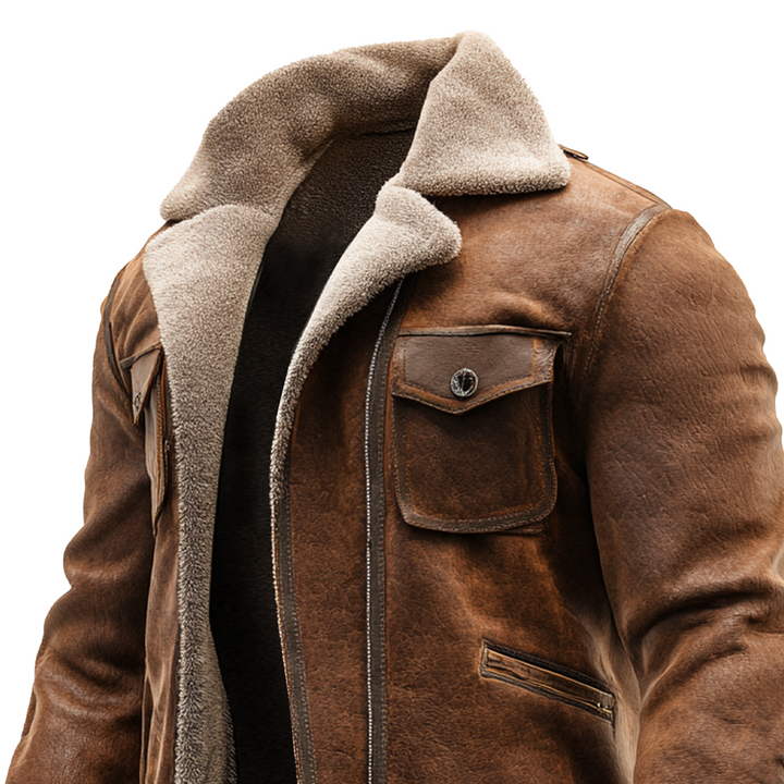 Giacca di Pelle Marrone Vintage con Fodera in Pelliccia Sintetica