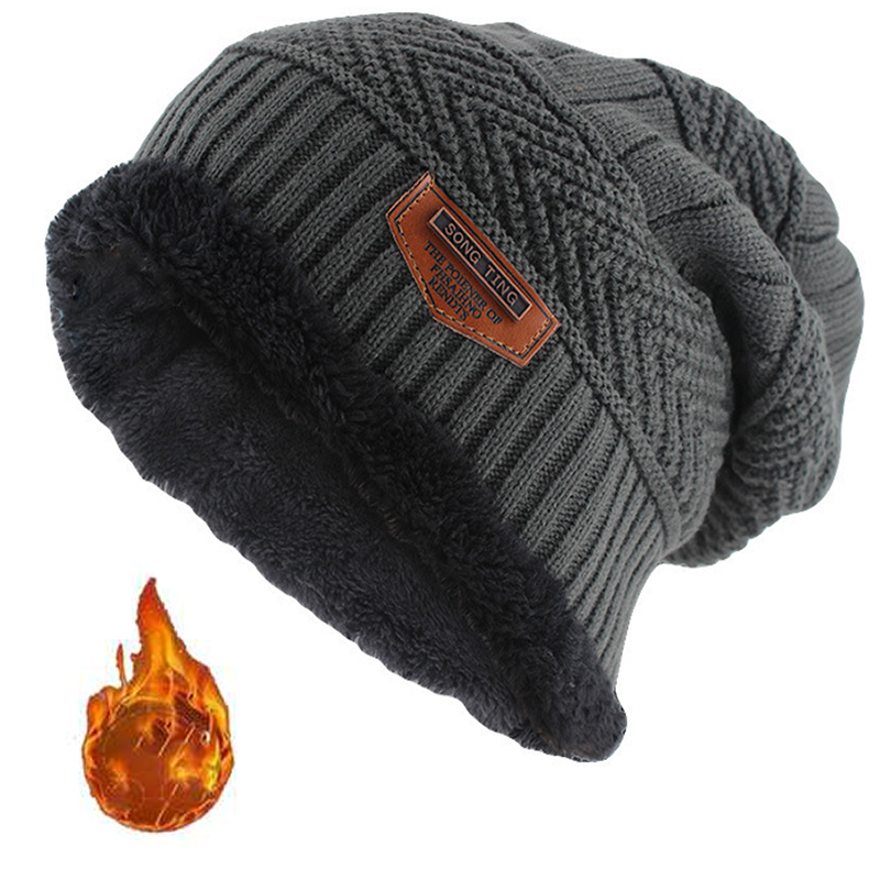 Cappello Beanie in Pelle Invernale da Uomo, Maglia, Morbido e Foderato in Pile