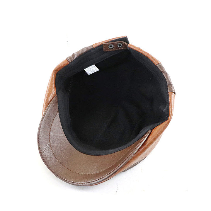 Cappello a Berretto Retro da Uomo in Pelle PU con Coccodrillo Cucito