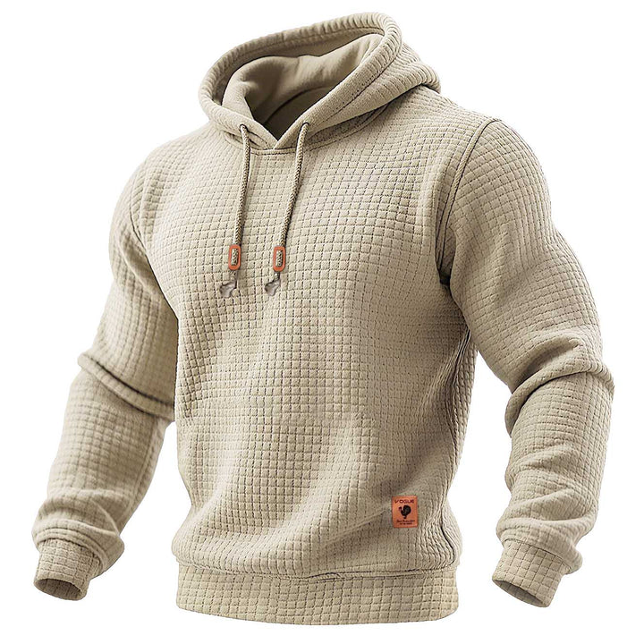 Felpa da uomo trapuntata waffle outdoor a maniche lunghe in un colore solido