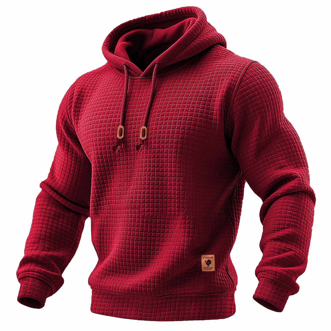 Felpa da uomo trapuntata waffle outdoor a maniche lunghe in un colore solido