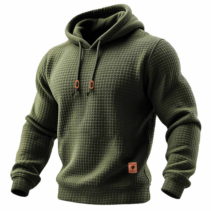 Felpa da uomo trapuntata waffle outdoor a maniche lunghe in un colore solido
