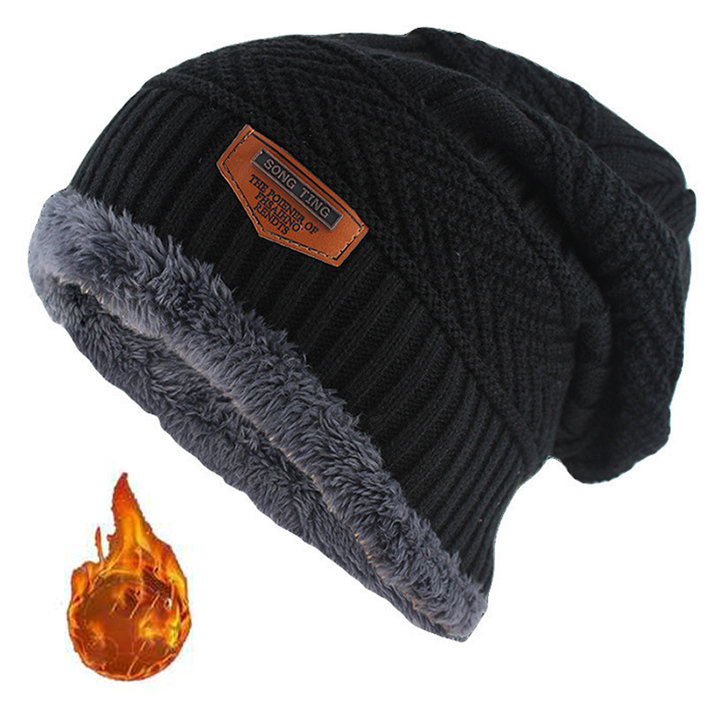Cappello Beanie in Pelle Invernale da Uomo, Maglia, Morbido e Foderato in Pile