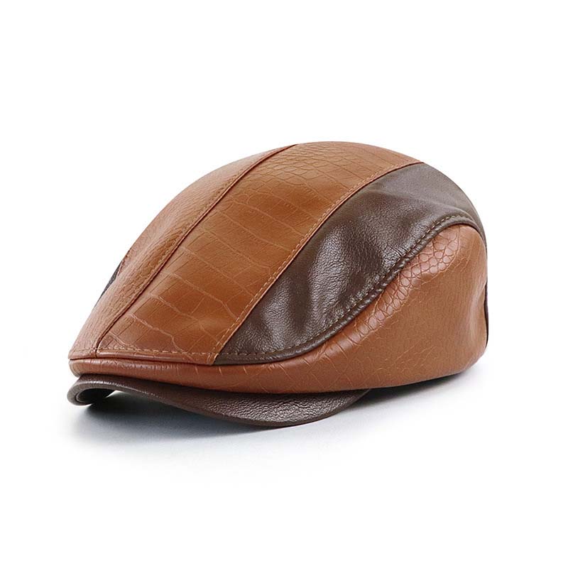 Cappello a Berretto Retro da Uomo in Pelle PU con Coccodrillo Cucito