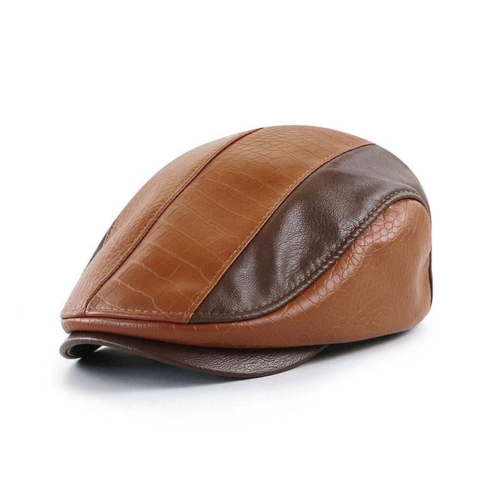Cappello a Berretto Retro da Uomo in Pelle PU con Coccodrillo Cucito