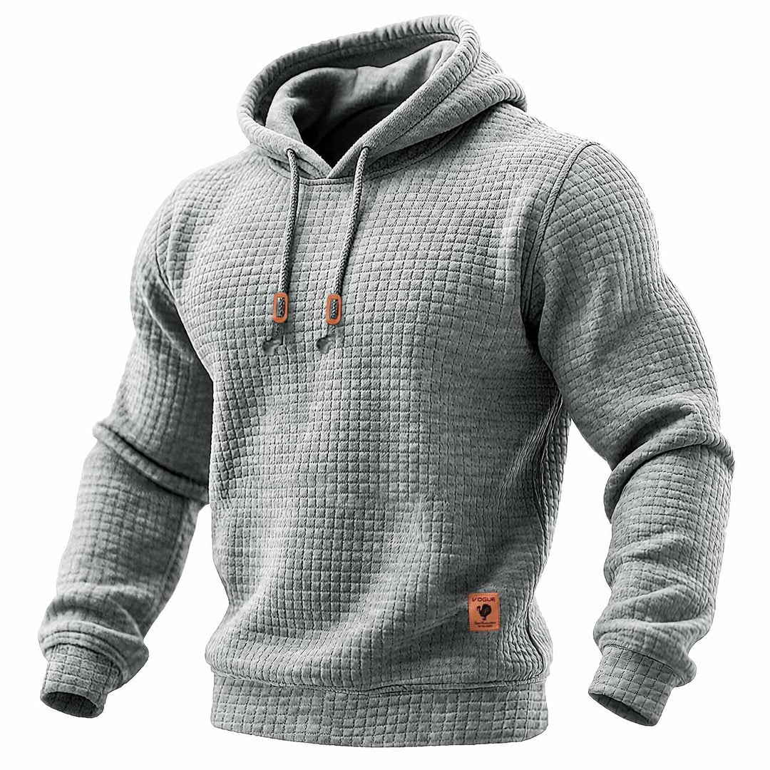 Felpa da uomo trapuntata waffle outdoor a maniche lunghe in un colore solido