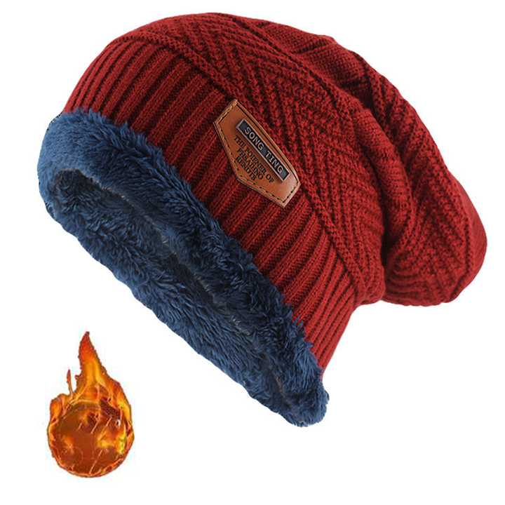 Cappello Beanie in Pelle Invernale da Uomo, Maglia, Morbido e Foderato in Pile