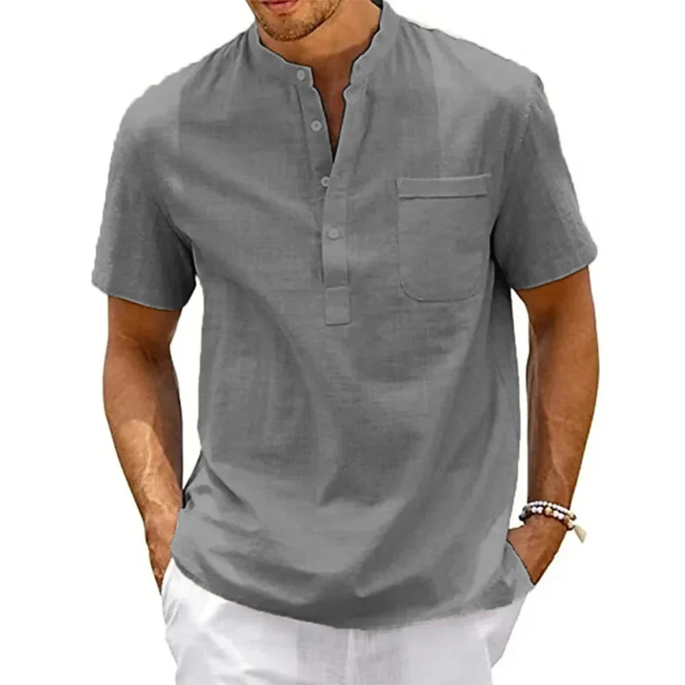 SAMUELE | CAMICIA HENLEY IN LINO E COTONE