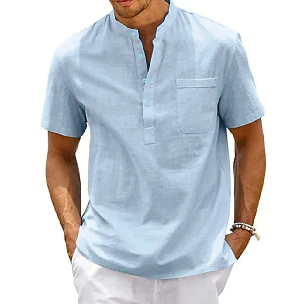 SAMUELE | CAMICIA HENLEY IN LINO E COTONE
