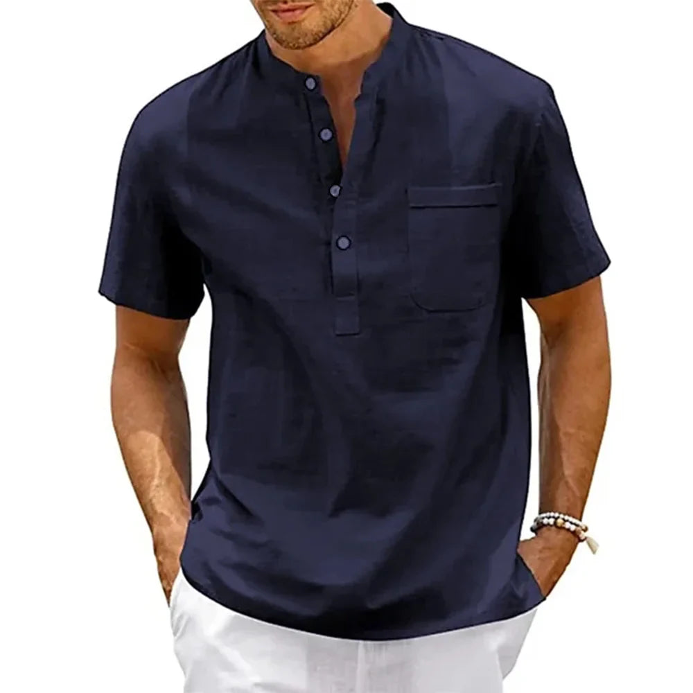 SAMUELE | CAMICIA HENLEY IN LINO E COTONE