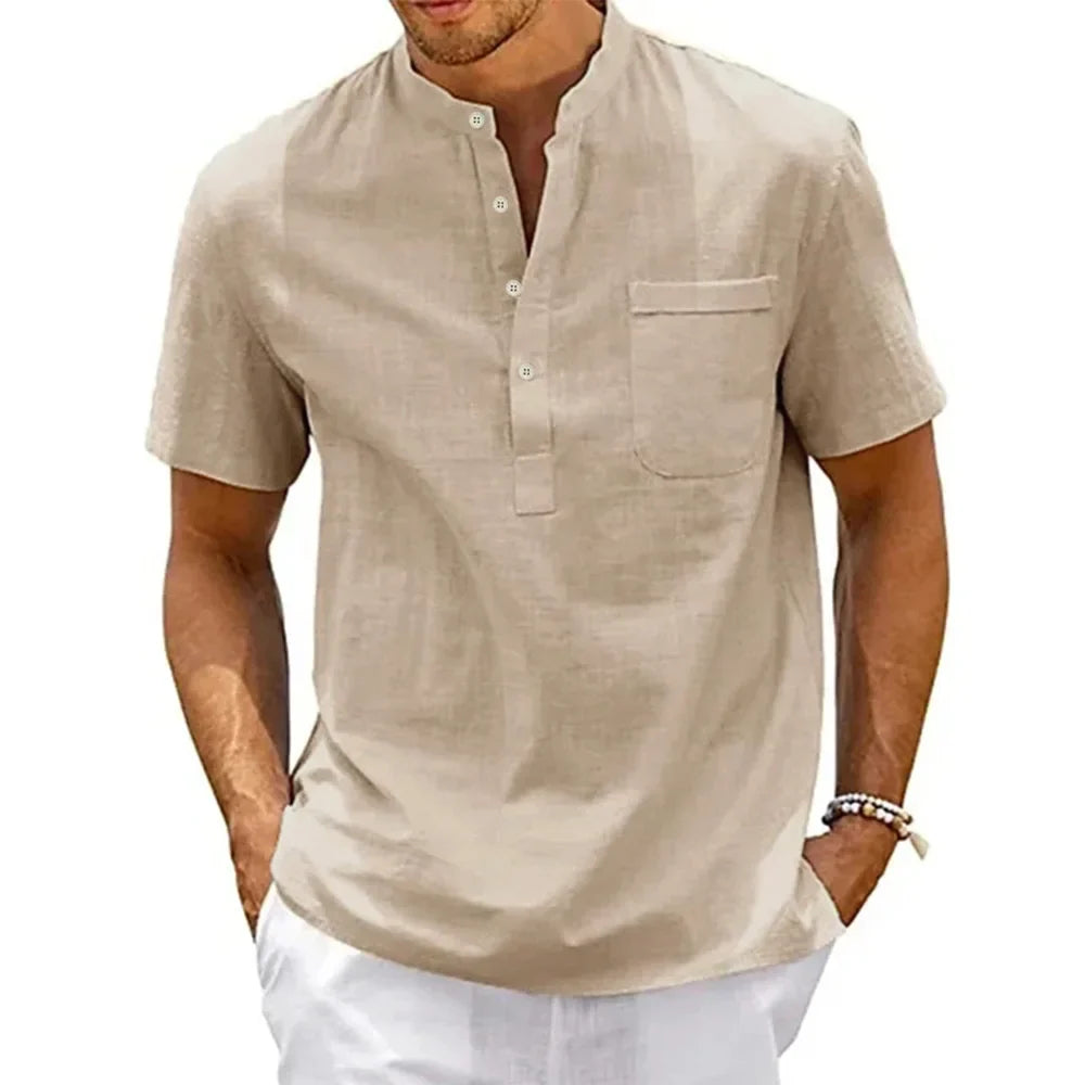 SAMUELE | CAMICIA HENLEY IN LINO E COTONE