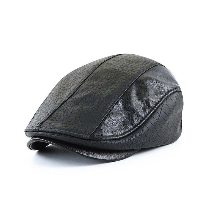 Cappello a Berretto Retro da Uomo in Pelle PU con Coccodrillo Cucito