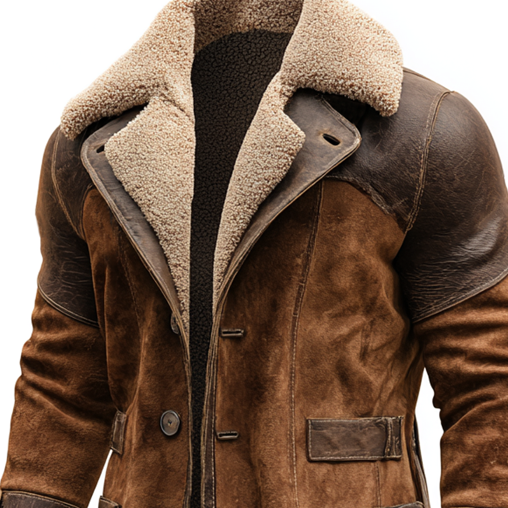Cappotto Vintage in Pelle Marrone con Pelliccia