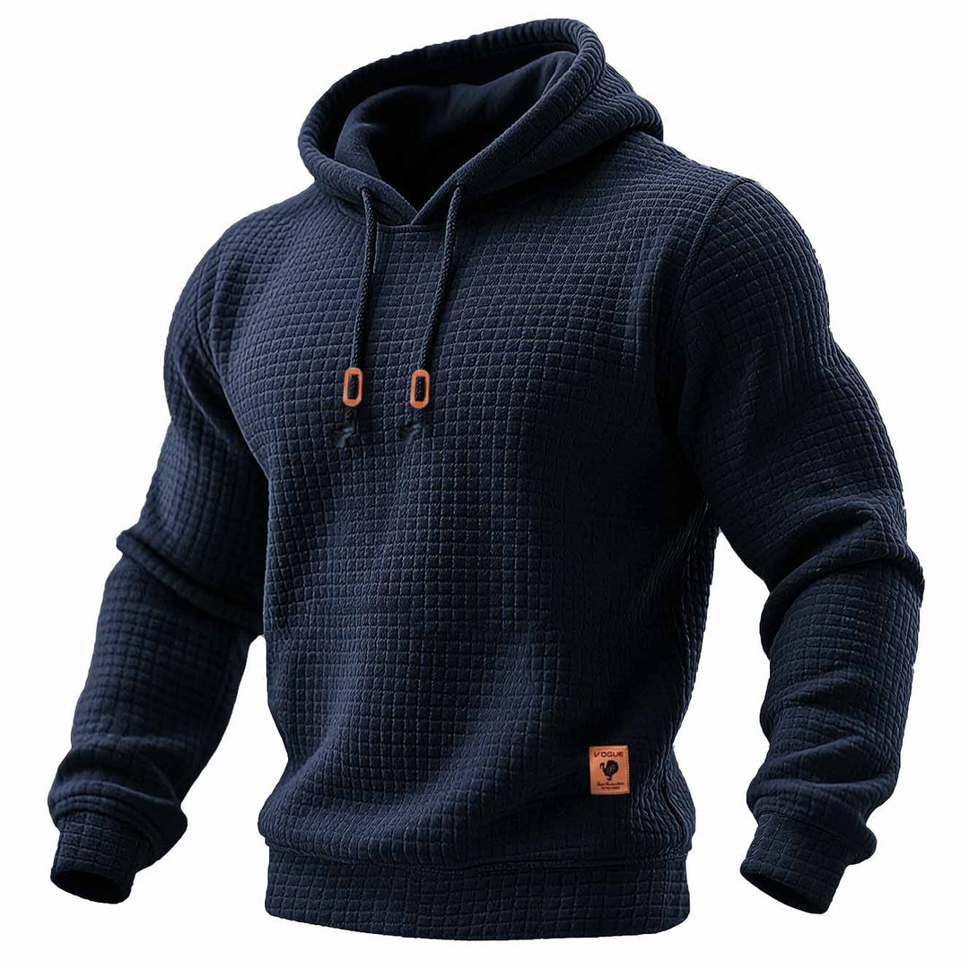 Felpa da uomo trapuntata waffle outdoor a maniche lunghe in un colore solido