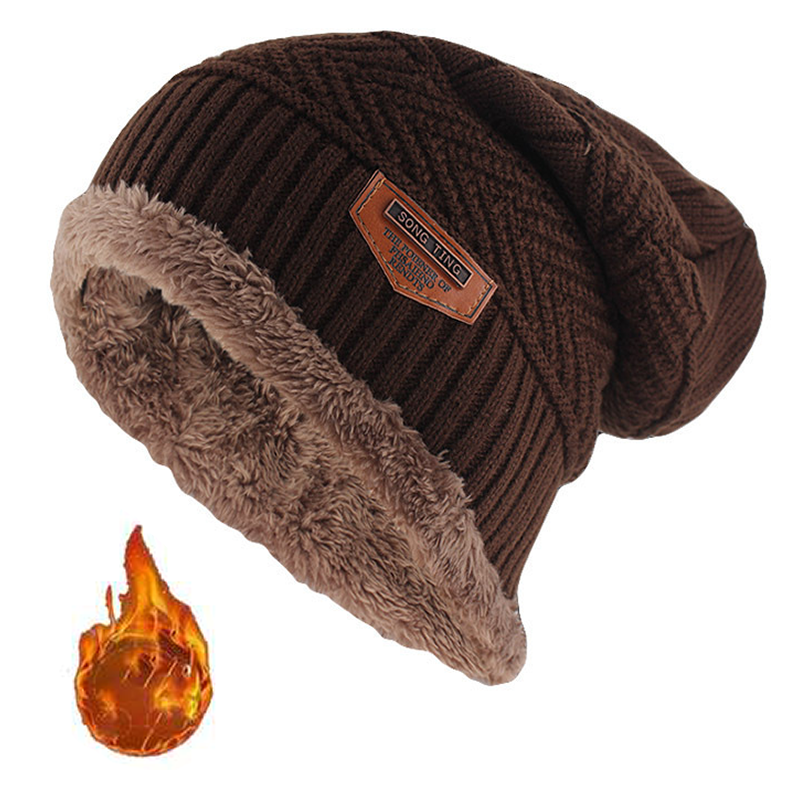 Cappello Beanie in Pelle Invernale da Uomo, Maglia, Morbido e Foderato in Pile