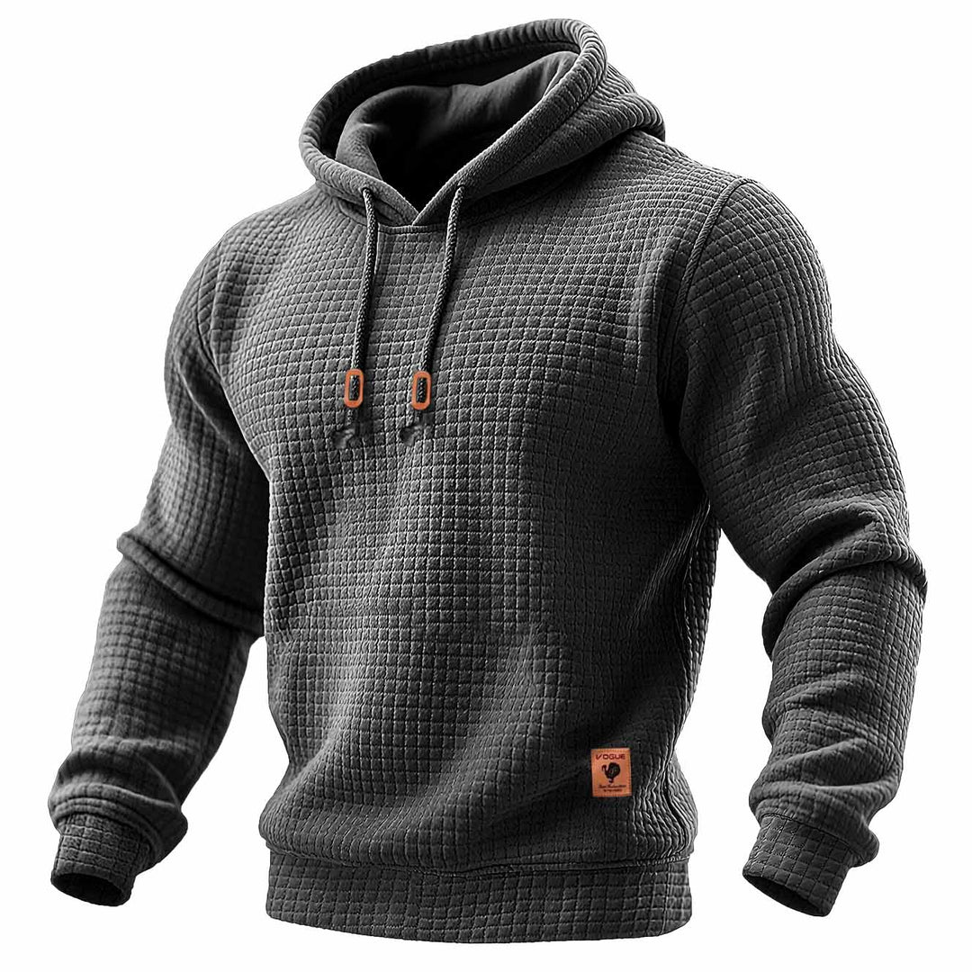 Felpa da uomo trapuntata waffle outdoor a maniche lunghe in un colore solido