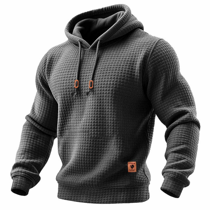 Felpa da uomo trapuntata waffle outdoor a maniche lunghe in un colore solido