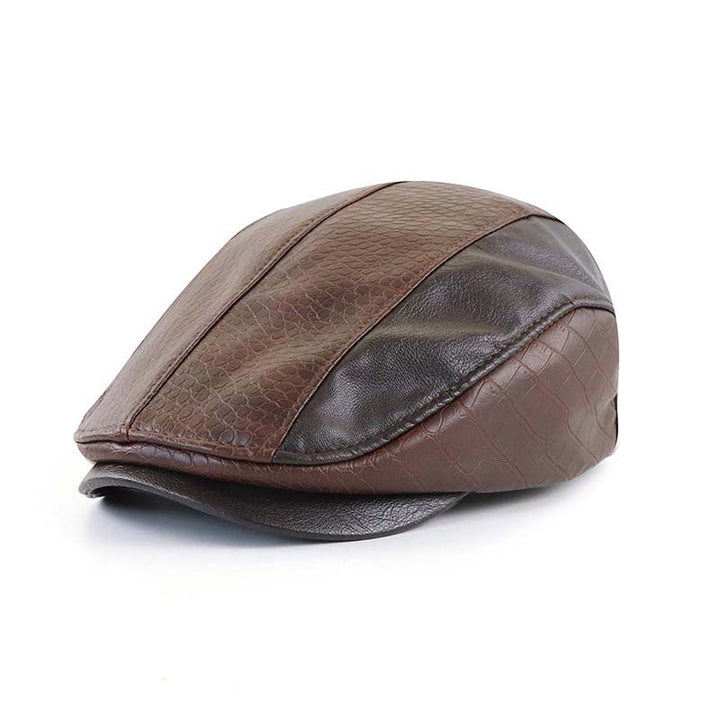 Cappello a Berretto Retro da Uomo in Pelle PU con Coccodrillo Cucito