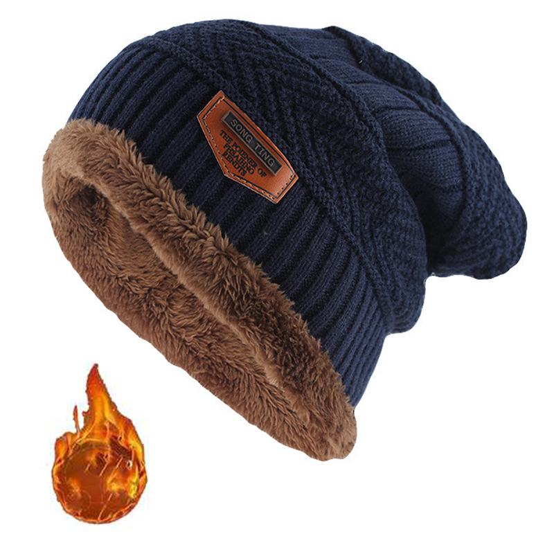 Cappello Beanie in Pelle Invernale da Uomo, Maglia, Morbido e Foderato in Pile