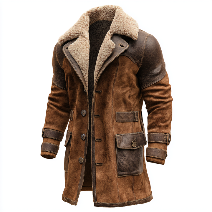 Cappotto Vintage in Pelle Marrone con Pelliccia